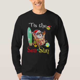Santa Surf Flamingo Float Das Meer-Sonne Christma T-Shirt