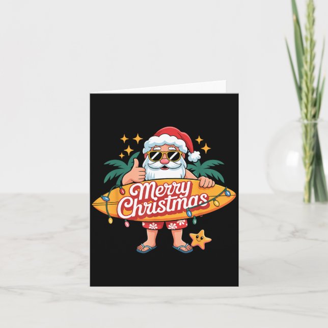 Santa Surfing Hawaiian Beach Christmas In July Tro Karte (Vorderseite)