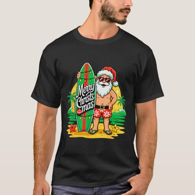 Santa Surfing Hawaiian Beach Christmas In July Tro T-Shirt (Vorderseite)