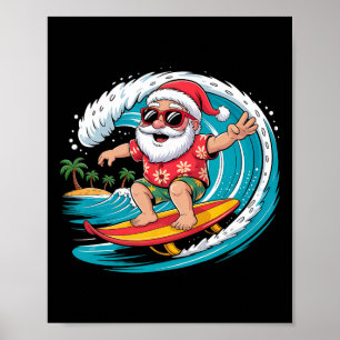 Santa-Surfing-Hawaiianischer-Strand-Weihnachten-im Poster
