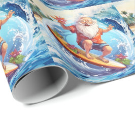 Santa surfing on big wave geschenkpapier