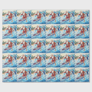 Santa surft auf einer großen Welle Geschenkpapier