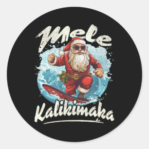 Santa surft Mele Kalikimaka Aloha Hawaii Weihnacht Runder Aufkleber