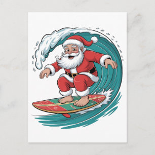 Santa Surft Weihnachten Surf X-mas Festive Feierta Einladungspostkarte
