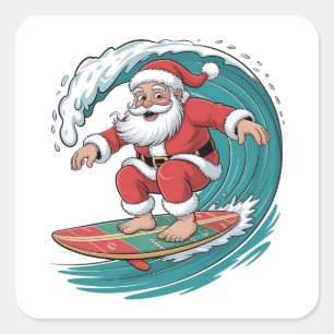 Santa Surft Weihnachten Surf X-mas Festive Feierta Quadratischer Aufkleber