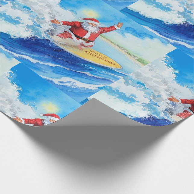 Santa surft Weihnachtsferien  Geschenkpapier (Ecke)