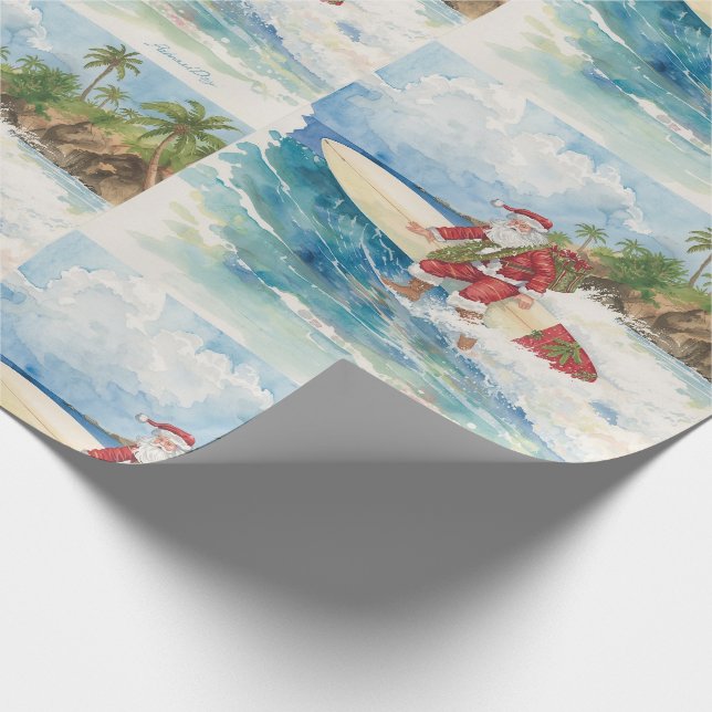 Santa surft Weihnachtsferien  Geschenkpapier (Ecke)