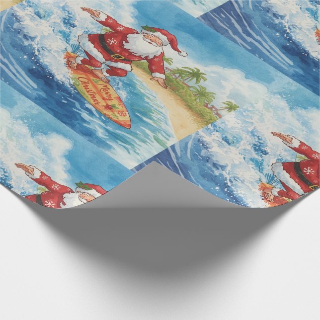 Santa surft Weihnachtsferien  Geschenkpapier (Ecke)