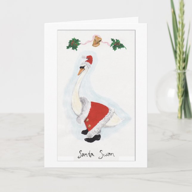 Santa Swan Weihnachtskarte Feiertagskarte (Vorderseite)