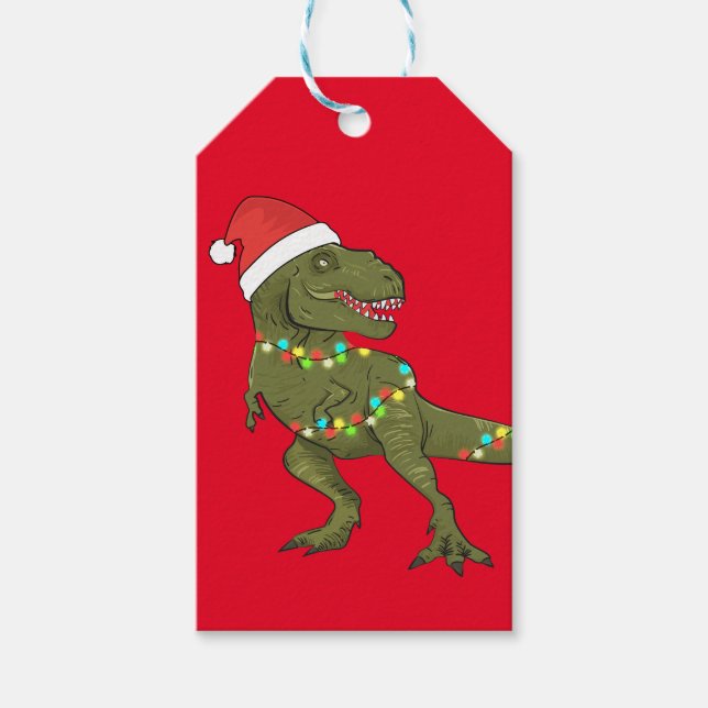 Santa T-Rex Dinosaur Weihnachten Weihnachtsfeierta Geschenkanhänger (Vorderseite)