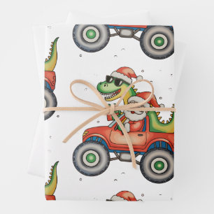 Santa T Rex Dinosaurier Monster Truck Weihnachten  Geschenkpapier Set