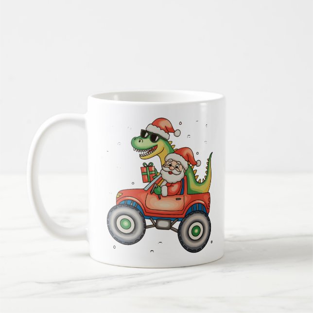 Santa T Rex Dinosaurier Monster Truck Weihnachten  Kaffeetasse (Links)