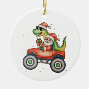 Santa T Rex Dinosaurier Monster Truck Weihnachten  Keramik Ornament
