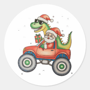 Santa T Rex Dinosaurier Monster Truck Weihnachten  Runder Aufkleber