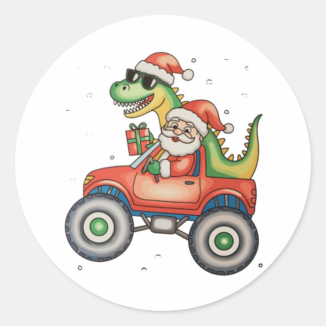 Santa T Rex Dinosaurier Monster Truck Weihnachten  Runder Aufkleber (Vorderseite)