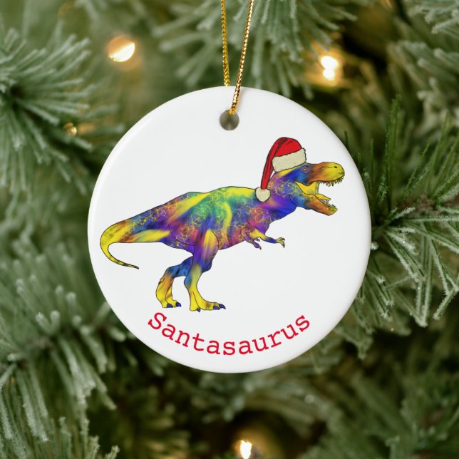 Santa T. rex Funny Dinosaur Keramik Ornament (Baum)