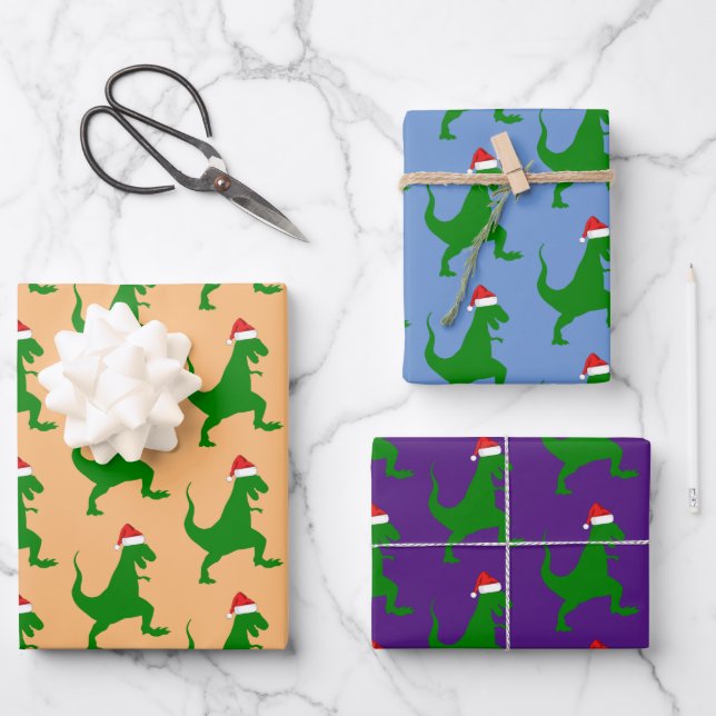 Santa T-Rex Geschenkpapier Set (Vorderseite)