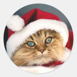 Santa Tabby Cat Classic Round Aufkleber