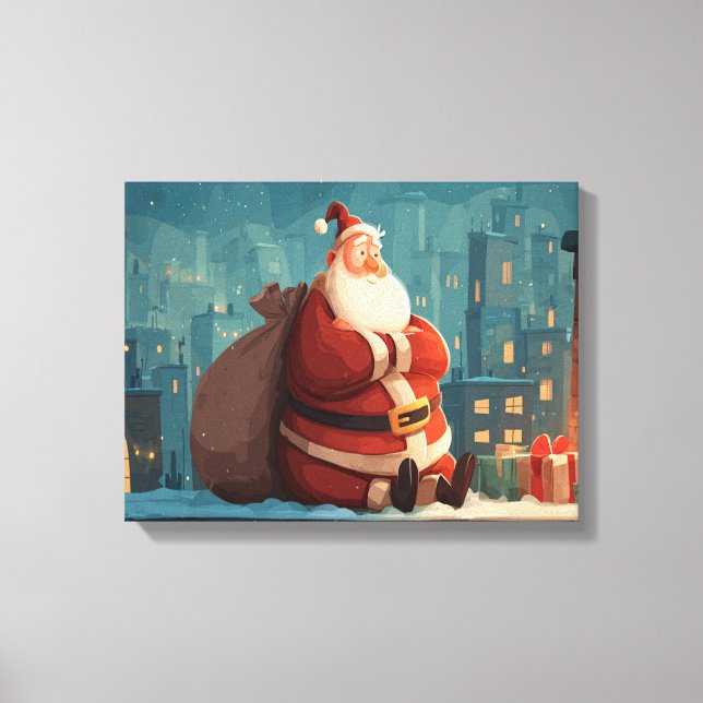 Santa Taking a Rooftop Break – Cozy Christmas Nigh Leinwanddruck (Vorderseite)
