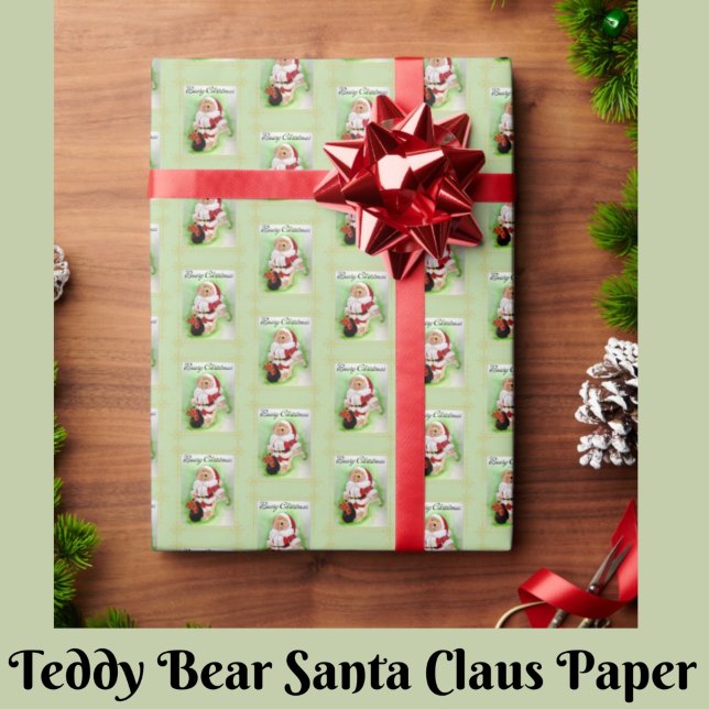 Santa Teddy Bar Wrapping Paper Geschenkpapier (Von Creator hochgeladen)