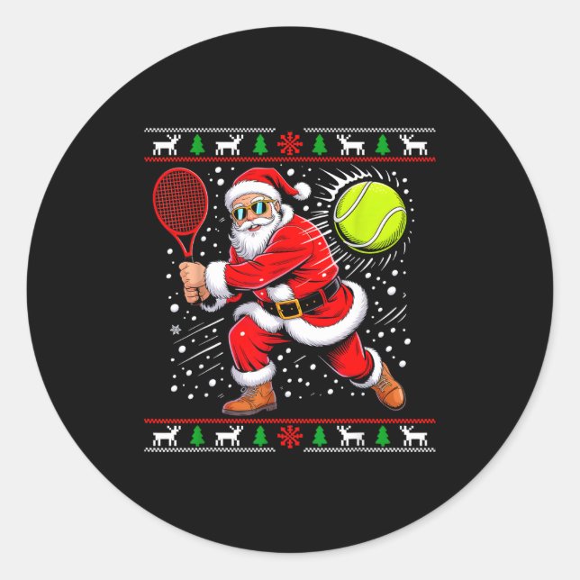 Santa Tennis Player Christmas Xmas Funny Holiday M Runder Aufkleber (Vorderseite)