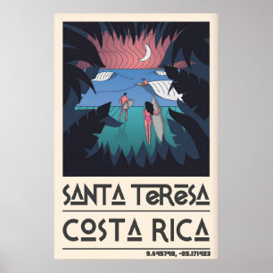 Santa Teresa Surf Art, stilisierte Surfer und Palm Poster