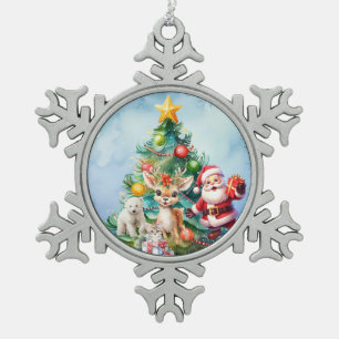SANTA & TIERE FREUNDE SCHNEEFLAKE ORNATION SCHNEEFLOCKEN Zinn-Ornament