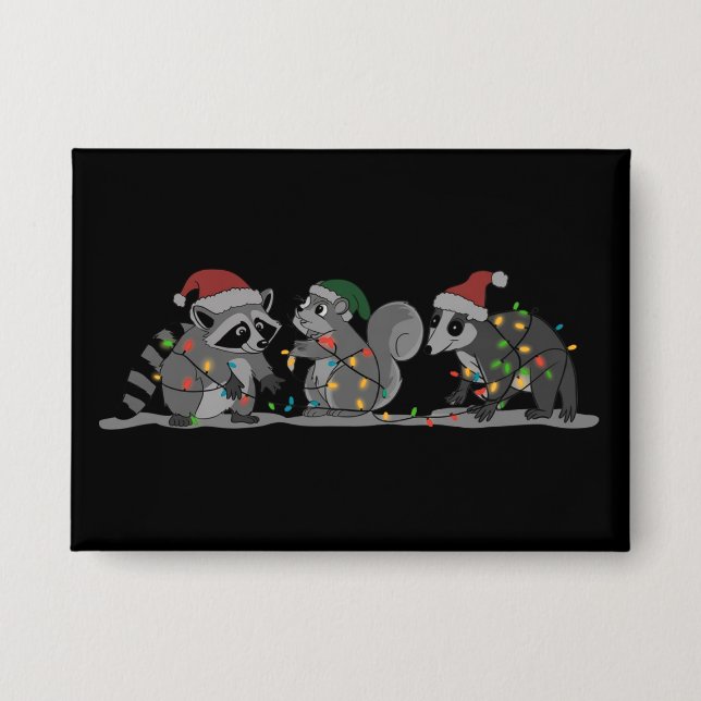 Santa-Tiere Weihnachten Dummer Waschbär Opossum Ei Button (Vorderseite)
