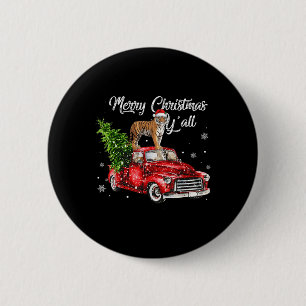 Santa Tiger Ride Red Truck Ugly Sweater Weihnachte Button