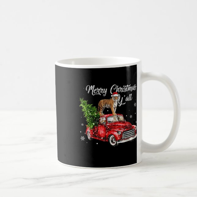 Santa Tiger Ride Red Truck Ugly Sweater Weihnachte Kaffeetasse (Rechts)