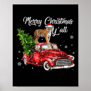 Santa Tiger Ride Red Truck Ugly Sweater Weihnachte Poster