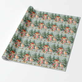 Santa Tiger und ein Hirschbaum Weihnachten Geschenkpapier