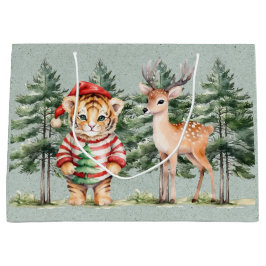 Santa Tiger und ein Hirschbaum Weihnachten Große Geschenktüte