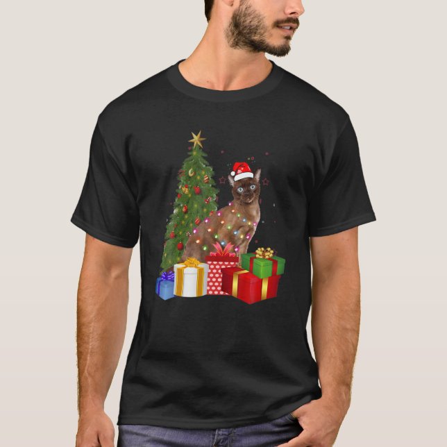 Santa Tonkinese Weihnachtsbaum Licht Xma T-Shirt (Vorderseite)