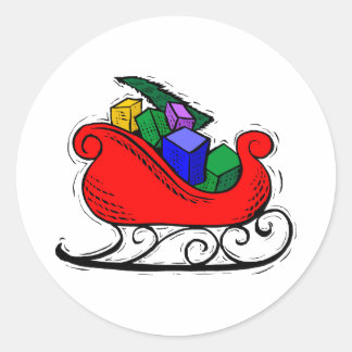 Santa Toy Sleigh Runder Aufkleber