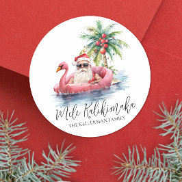Santa Tropical Beach Mele Kalikimaka Weihnachten Runder Aufkleber