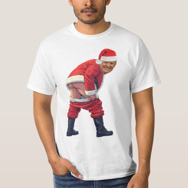 Santa Trump Build The Wall  Funny political  T-Shirt (Vorderseite)