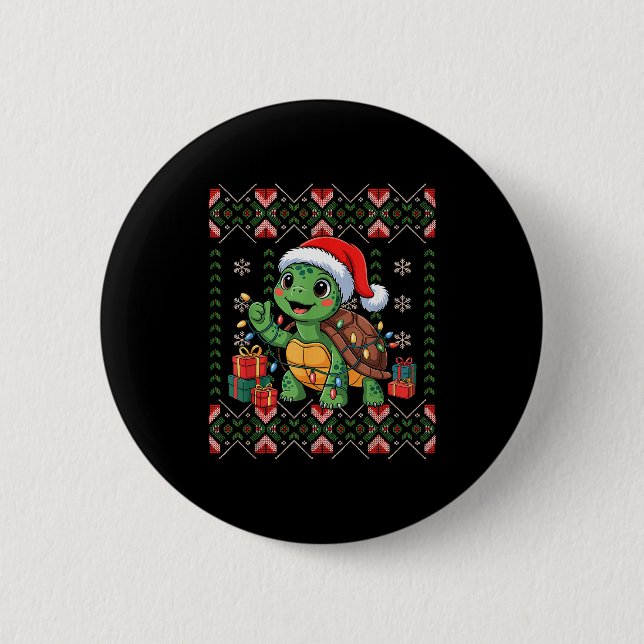 Santa Turtle Christmas Ugly Sweater Funny Holiday  Button (Vorderseite)