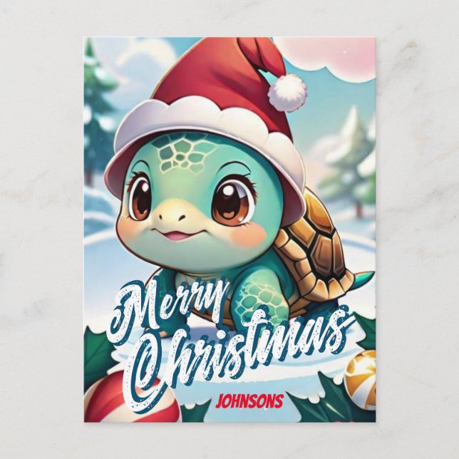 Santa Turtle Frohe Weihnachtsname Gruß Postkarte (Vorderseite)