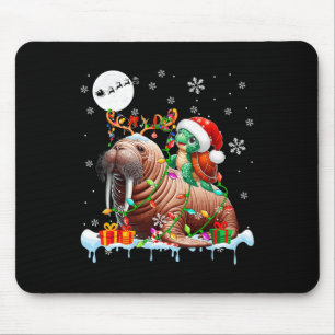 Santa Turtle Riding Walrus Rentiere Weihnachtssee Mousepad