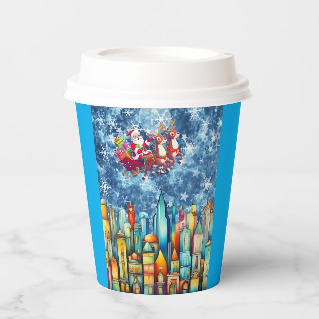 SANTA ÜBER DEM STADTpapier Pappbecher (Vorderseite)