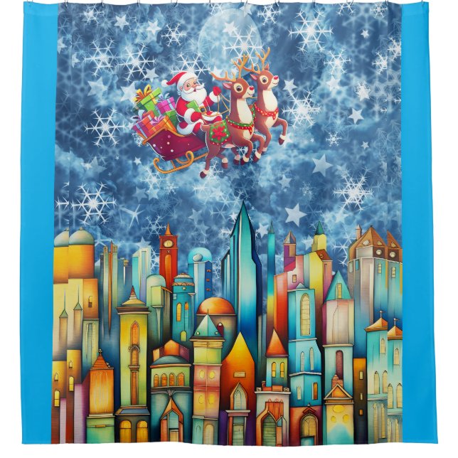 SANTA ÜBER DER STADT DUSCHVORHANG (Vorderseite)