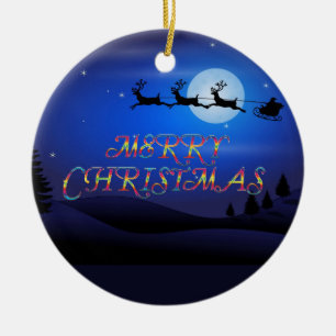 Santa über einem blauen Mond Keramik Ornament