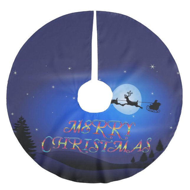 Santa über einem blauen Mond Polyester Weihnachtsbaumdecke (Vorderseite)