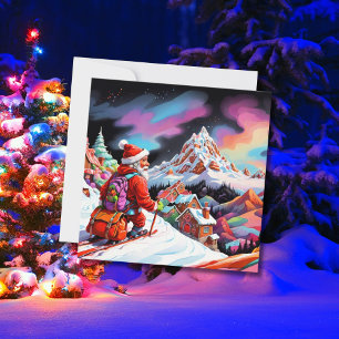 Santa über Tal beim Skifahren Weihnachten 