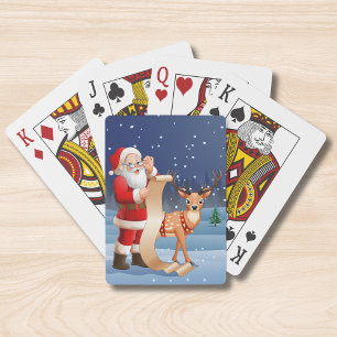 Santa überprüft seine Weihnachtsmann-Rentier-Liste Spielkarten