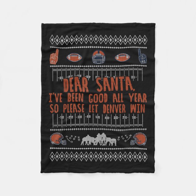 Santa Ugly Christmas Sweater Denver Football Funny Fleecedecke (Vorderseite)