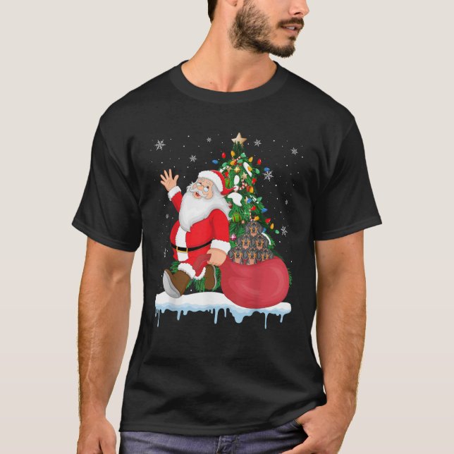 Santa Ugly Christmas Tree Lights Dachshund Dog Lov T-Shirt (Vorderseite)