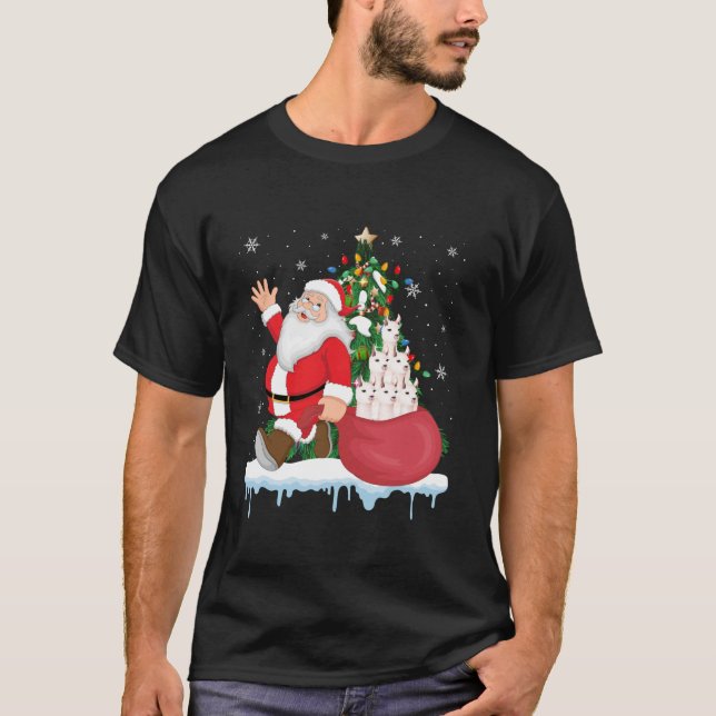 Santa Ugly Christmas Tree Lights Llama Animal  T-Shirt (Vorderseite)