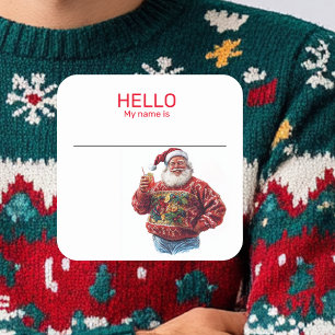 Santa Ugly Sweater Party Name Tag Abzeichen Weihna Quadratischer Aufkleber